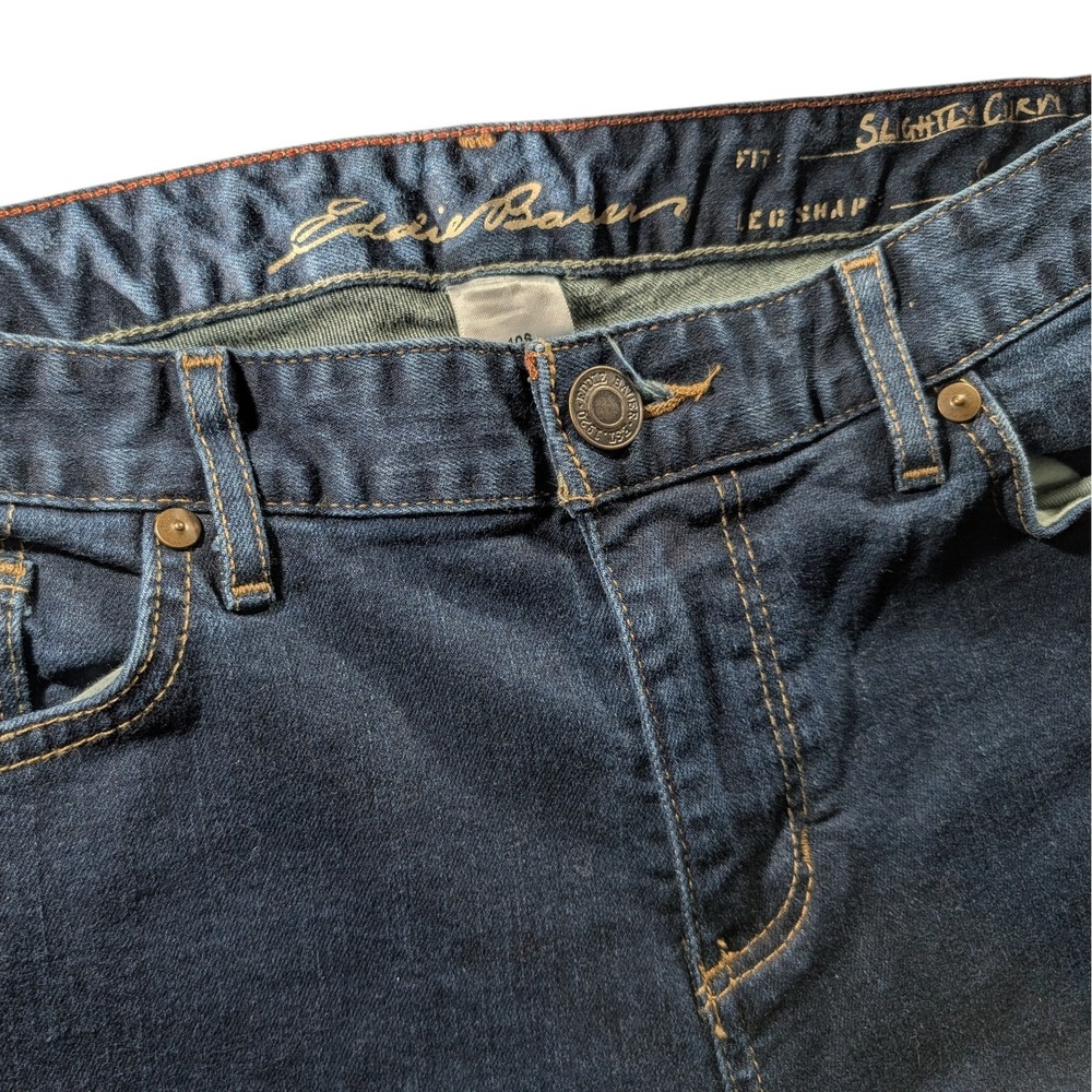 Eddie Bauer Jeans Stretch Slightly Curvy Straight Leg Dark Wash Womens Ten Short